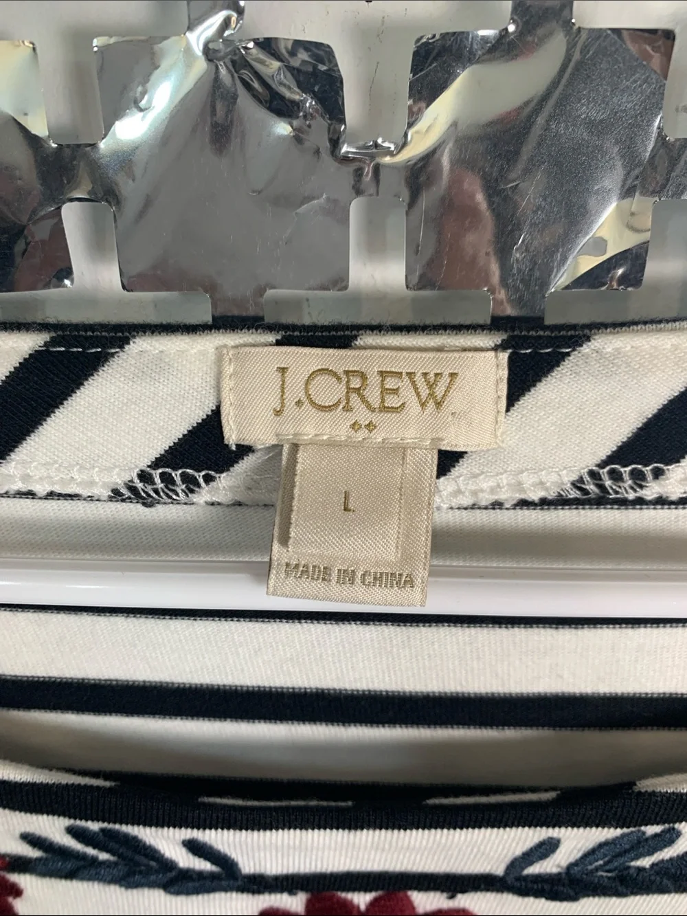J.Crew Navy and White Striped Tee with Floral Embroidery